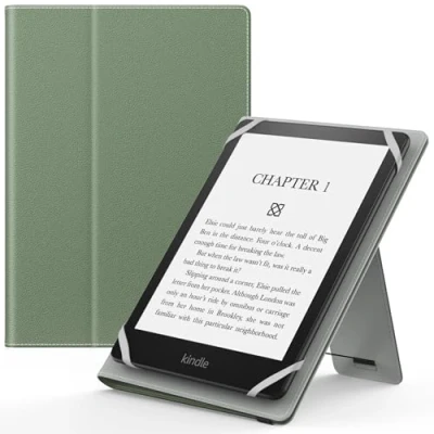 Immagine di MoKo Custodia Cover Universale Compatibile con e Lettore Kindle/Kobo/Voyaga/Lenovo/Sony/Tolino da 6&quot;, 6,8&quot; 7&quot;, in Pelle PU Chiusura di Elastico, Doppio Supporto Manico, Celadon