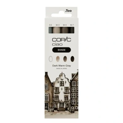 Immagine di Copic Ciao Shade Set di 3 pennarelli gemelli con punta media e spazzolata, colore: Grigio caldo, 0,5 mm