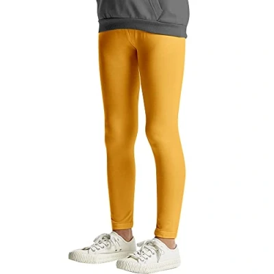 Immagine di L&amp;K II Leggings per Bambini di Base Uni Colore Ragazze Pantaloni da Ballo Fitness in Cotone 2708 Giallo 164