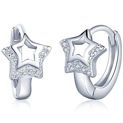 Immagine di Infinite U Orecchini a cerchio, alla moda, con stelle vuote all’interno, per donna/ragazza, in argento Sterling 925, zirconia cubica