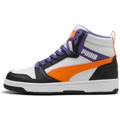 Immagine di PUMA Rebound V6 Mid Jr, Scarpe da Ginnastica, Bianco Arancione GLO Nero, 38 EU