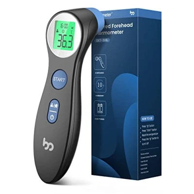 Immagine di Termometro frontale a infrarossi contactless per neonati adulti, digitale, 2 in 1 lettura immediata, allarme febbre, display LCD, richiamo memoria con ora esatta, nero