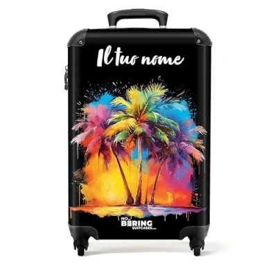 Immagine di NoBoringSuitcases.com Valigia Bagaglio a Mano, Valigia, Trolley, Trolley 55x40x20, Valigie, 10 kg, Personalizzabile, 55x40x20 cm (Palme Multicolore)