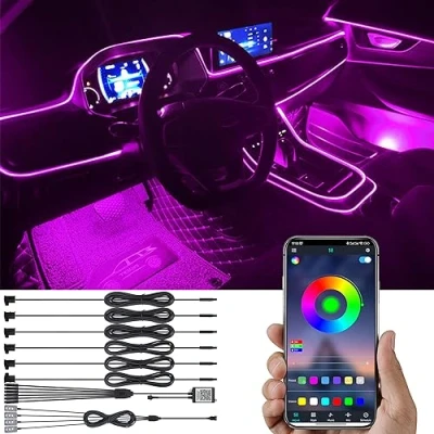 Immagine di TABEN Kit di Illuminazione Ambientale per Auto 8m Fibra Ottica 64 Colori Controllo App USB Luce Atmosfera Vano Piedi Fai Te Multicolor Suono Sincronizzazione Musicale Interna