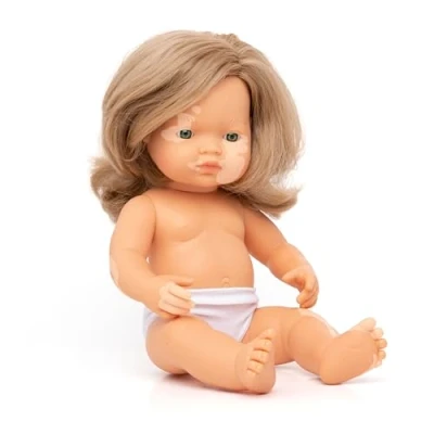 Immagine di Miniland Doll 15&#039;&#039; Caucasian Girl with Vitiligo (Polybag) Made in Spain, Anatomically Correct, Inclusion, Quality Toy