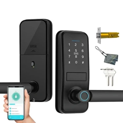 Immagine di Smart Lock, Keyless Entry Door Lock with Sleek Matte Black Handle, Electronic Keypad Deadbolt, Fingerprint &amp; Touchscreen Keypad, Biometric Bluetooth for Front