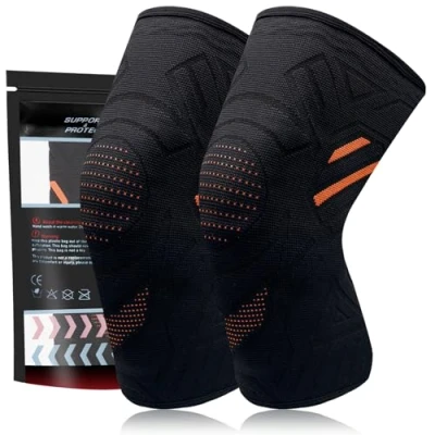 Immagine di YOLONCE 2 Pezzi Supporto per Ginocchio da Uomo/Donna,Ginocchiera Ortopedica,Supporto Artrite,Dolore alle Articolazioni,Tutore Fascia Sport,Arancione,L