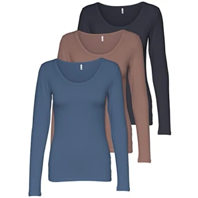 Immagine di ONLY Confezione da 3 magliette donna a maniche lunghe estive in 95% cotone, XS S M L XL 15209156, colori assortiti 4,