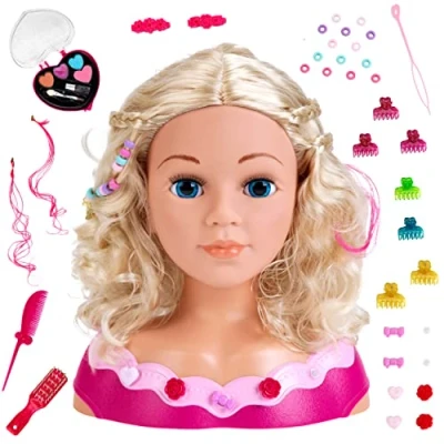 Immagine di Theo Klein 5392 Busto per trucco e acconciatura Emma I Include cosmetici a forma di cuore accessori Capelli lavabili pettinabili Dimensioni: 23,5 cm x 13 27 Giocattolo bambini dai 3 anni in su