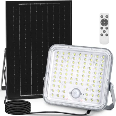 Immagine di Aigostar Faro LED esterno con Grande pannello solare，8000mAH，Batteria di Capacità，Due modalità: sensore movimento e crepuscolare.Faretto solare telecomando，6500K，IP66.