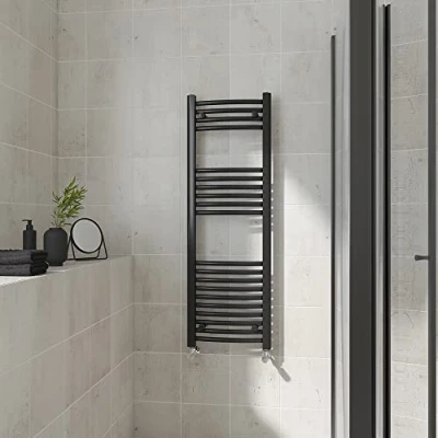 Immagine di Warmehaus Scaldasalviette curvo nero da bagno stile scaletta riscaldamento centralizzato 1200x400mm