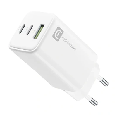 Immagine di cellularline Multipower Trio Port 65W Caricabatteria da Rete per Tablet, Smartphones And Laptop Output: 3 Porte: USB + C Bianco