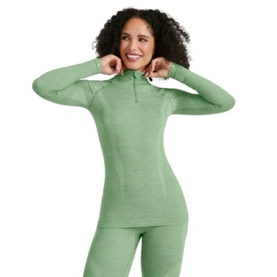 Immagine di Falke Wooltech Longsleeve ZIP FOR COLD TO VERY Conditions Maglietta intima Quiet green, Donna, Taglia: XL, green