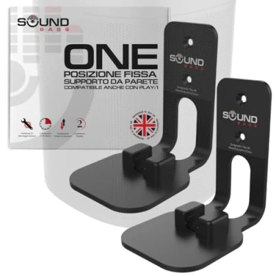 Immagine di 2 x ONE, ONE Gen 2, SL &amp; Play:1 Staffa per montaggio a parete, Twin Pack, nero, compatibile con Sonos PLAY1 Altoparlante, Progettato nel Regno Unito