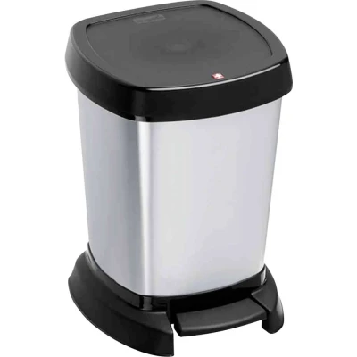 Immagine di Rotho Paso Cestino per il Bagno con Coperchio, Plastica (PP) senza BPA, Argento (Metallico), 6 L, 23.4 x 21.9 29.2 cm