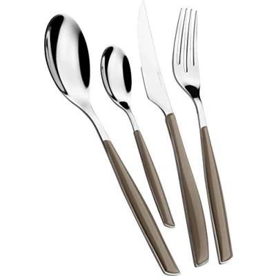 Immagine di BUGATTI, Glamour, Set Posate 24 pezzi in Acciaio Inox 18/10, 6 persone composto da cucchiai, forchette, coltelli e cucchiaini (Tabacco)