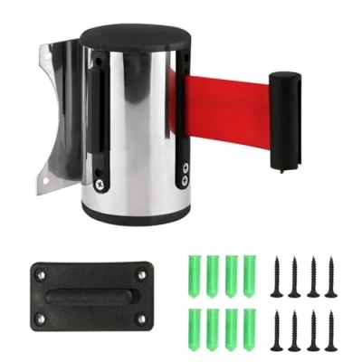 Immagine di Aweisile 5M Montaggio a parete di sicurezza barriera Retraibile Protettiva nastro Folla Controllo Wall Mount retrattile in acciaio inox per divisorio sistema segnapercorso