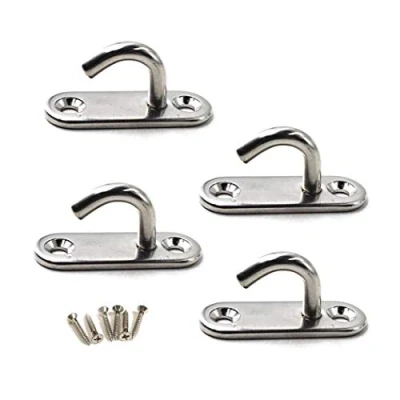 Immagine di Flomore gancio da soffitto M8, piastra con occhiello, in acciaio inox 305, per montaggio a parete, resistente, appendere (confezione 4, viti incluse)