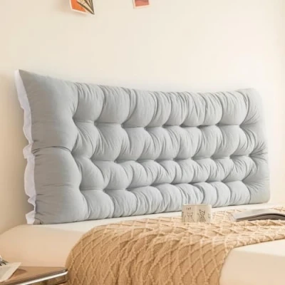 Immagine di GeRRiT Grande cuscino per testiera del letto, di supporto lungo lettura, letto matrimoniale, king size, lombare a cuneo (grigio chiaro, 90 cm)