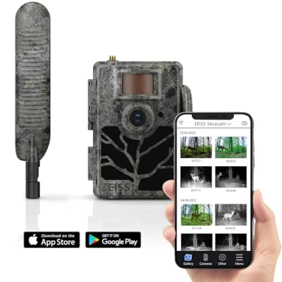 Immagine di Zeiss Secacam 5 Fototrappola 4G LTE con App e AI per Rilevamento Specie, SIM, SD 32GB, Batterie, 12MP, 1080HD, Visione Notturna, Velocità Trigger 0,4S, IP66 Impermeabile, Caccia videosorveglianza