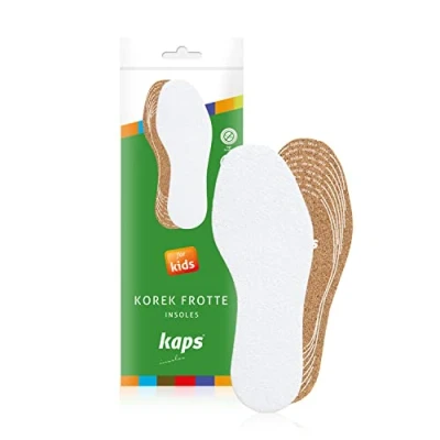 Immagine di Kaps Cork Frotte Kids, Solette in Spugna e Suola Sughero Per Bambini, Freschezza Igiene, Fatte su Misura, Ritagliate Tutte le Taglie, Made Europe, 1 Paio