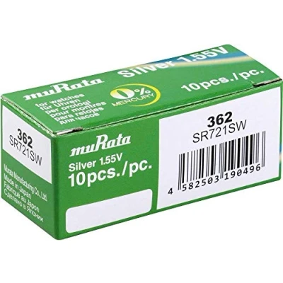 Immagine di MURATA 248388 SR721SW PBWW Batteria a bottone 362, ossido d&#039;argento, 25 mAh, 1,55 V, 10 pezzi