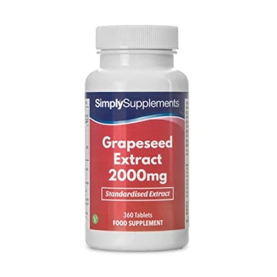 Immagine di Estratto di Semi d&#039;uva 2000 mg 360 compresse Adatto ai vegani 6 mesi trattamento SimplySupplements