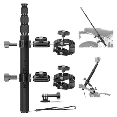 Immagine di NEEWER Kit di Supporto Fotocamera da Moto, Asta Selfie Invisibile per Manubrio Bici con 2 Teste a Sfera, Super Clamp, Adattatore Action Camera, Compatibile GoPro Insta360 DJI AKASO, GP 30