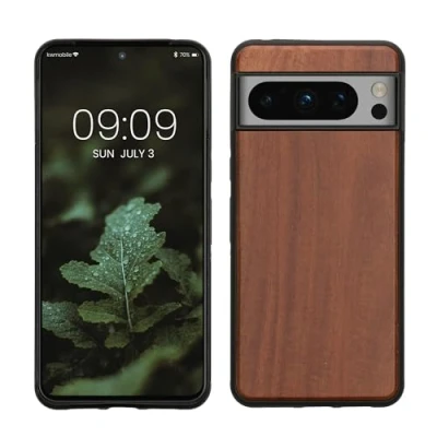Immagine di kwmobile Custodia Compatibile con Google Pixel 8 Pro Cover Protezione in Legno per Smartphone Back Case Bumper Silicone TPU marrone vintage/marrone