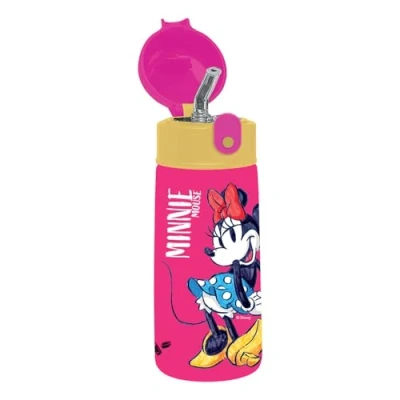 Immagine di Borraccia Termica MINNIE per Bambini con Cannuccia 460 ML NO BPA Asilo, Scuola Elementare Acciaio Inox, Mantenimento Temperatura fino a 24h