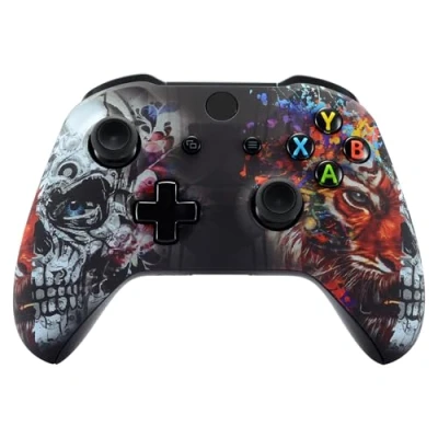 Immagine di eXtremeRate Cover Joystick Copertura Frontale Custodia Anteriore Shell Ricambio per Xbox One S X Controller Model 1708 Teschio e Tigre