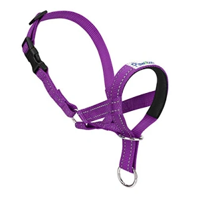 Immagine di Pawaboo Cavezza da Testa per Cane, Cintura Regolabile Riflettente in Nylon con Museruola e Collare, Taglia M, Viola