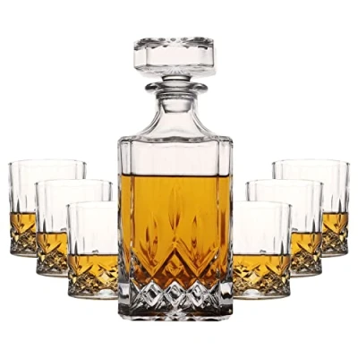 Immagine di Zcoolo Decanter Whisky Set 7PC per in Cristallo e di Bicchieri da Whisky, Scotch con 6 Rum Vodka (A)