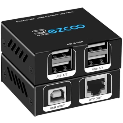 Immagine di USB Extender 165ft 4 Port 2.0 HUB from Ethernet Cat5e Cat6 RJ45 LAN estensore extension, two webcams work synchronously, support Windows, macOS, Android, Linux, no driver