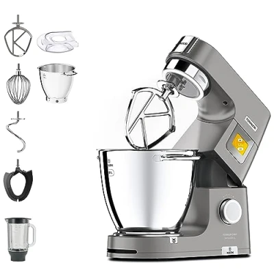 Immagine di Kenwood KWL90.034SI Impastatrice Planetaria Titanium Chef Patissier XL con Ciotola EasyWarm da 7 L, Bilancia integrata, Potenza 1400W e Frullatore, Illuminazione in Ciotola, Argento