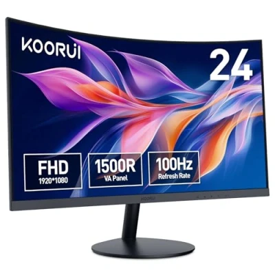 Immagine di KOORUI Monitor 23.6 Pollici Curvo (1800R), Full HD (1920x1080), VA, 60 Hz, 5 ms, VGA, HDMI, Gaming Monitor, Flicker Safe, Eye Saver Mode,Nero, 24N5C