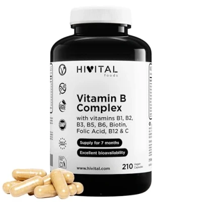 Immagine di Vitamina B Complex 210 capsule vegane per 7 mesi Complesso Vitamine con B1, B2, B3, B5, B6, B12, Biotina e Acido Folico