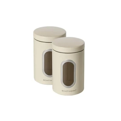 Immagine di ECHTWERK Elegante set di 2 contenitori per conservare farina, zucchero, cereali, tè, contenitore in metallo con coperchio ermetico e grande finestra