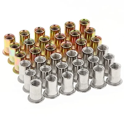 Immagine di Gueenky 100 PZ M6 Dadi Rivetti Filettati, Filettati con Testa Piatta, Assortimento Inserti Mobili in Legno, Acciaio al Carbonio Zincato, Inossidabile, Ogni 50
