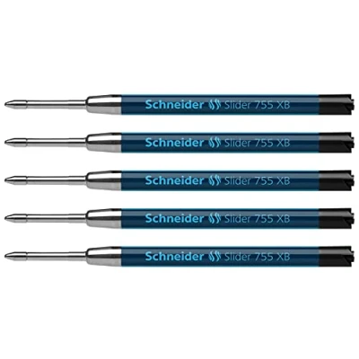 Immagine di Schneider 175501 Slider 755 Ricarica per penna a sfera (tecnologia ViscoGlide, indelebile, XBExtra Wide), confezione da 5, extra largo, colore: Nero