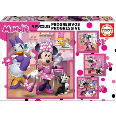 Immagine di Educa 4 puzzles progressivi di cartone per bambini Minnie. Misura: 16 x cm. puzzle da 12/16/20 e 25 pezzi ciascuno. A partire dai 3 anni (17630)