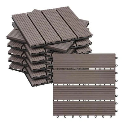 Immagine di WOLTU GTF001br Piastrelle per Pavimenti da Esterno Balcone/Giardino/Terrazza Pavimentazione ad Incastro in WPC, Legno Composito, con 11 Pannelli 30x30 cm Marrone