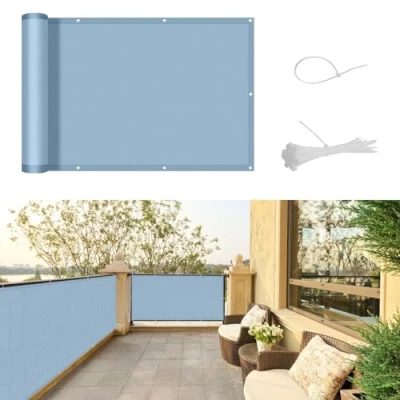 Immagine di SUNNY GUARD Frangivisto Balcone 90x500cm Protezione Privacy Balcone,Protezione UV, Antivento e Impermeabile Recinzione Copertura per Giardino terrazza con Fascette,Grigio Blu