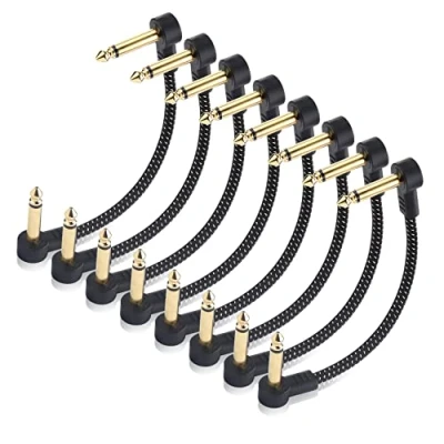 Immagine di Cable Matters Confezione da 8 Cavi patch per chitarra 15 cm con guaina intrecciata (cavi effetti chitarra) connettori placcati in oro, colore nero