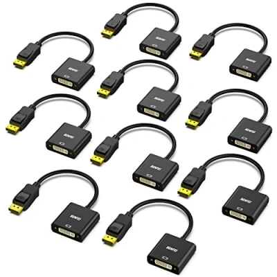 Immagine di BENFEI Adattatore DisplayPort a DVI, 10 Confezioni da DP DVI placcato in oro (maschio femmina) compatibile per Lenovo, Dell, HP e altri marchi