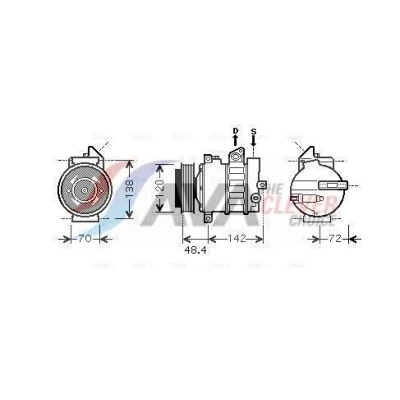 Immagine di AVA COOLING SYSTEMS MSAK437 compressore Aria Condizionata 7SEU16C 12V PAG 46 R134a con olio PAG, innesto elettromagnetico, diodo