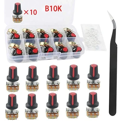 Immagine di RUNCCI YUN 10Pcs Potenziometro Rotativo a Cono Lineare 10 k, WH148 3Pin 15mm Albero con dado e ferro Pinzette antistatico