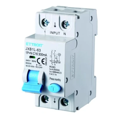 Immagine di Interruttore magnetotermico differenziale salvavita, 1P+N, occupa 2 moduli DIN, 220V 230V, 16A C16, 300mA, 6KA 6000A, RCBO