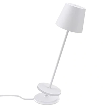 Immagine di K Bright Lampada LED Dimmerabile da tavolo in alluminio, H38cm，Ricaricabile Colore luce calda Per interni/esterni con base di ricarica a contatto (Bianco)