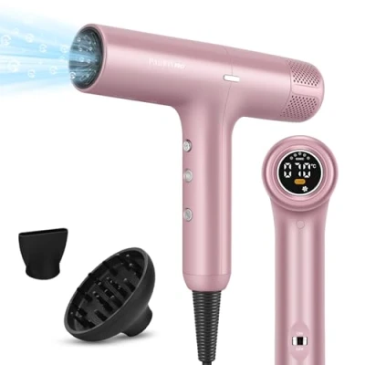 Immagine di PARWIN PRO BEAUTY Asciugacapelli Ionic Unico Motore brushless da 110.000 RPM a basso rumore Innovativo microfiltro Diffusore magnetico Display LCD per casa salone e viaggi (Rosa)